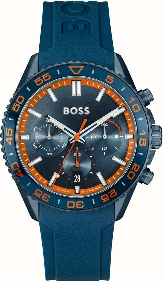 Montre Homme Hugo Boss Runner 1514142 bracelet silicone bleu cadran multifonctions
