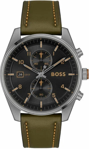Montre Hugo Boss 1514148 Skytraveller Chronographe en Acier et Cuir Kaki