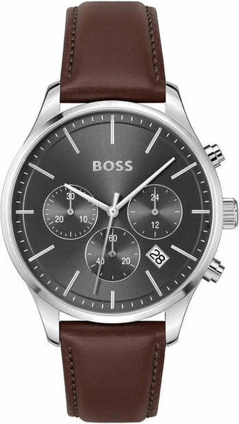 Montre Homme Hugo Boss 1514155 Avery Bracelet Cuir Marron et Cadran Gris Anthracite
