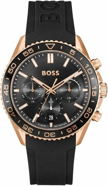 Montre Homme Hugo Boss Runner 1514168 bracelet silicone noir cadran multifonctions