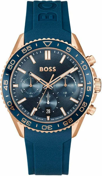 Montre Homme Hugo Boss Runner 1514169 bracelet silicone bleu cadran multifonctions