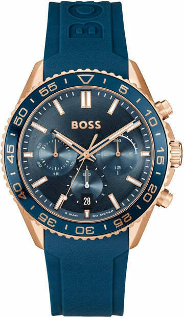 Montre Homme Hugo Boss Runner 1514169 bracelet silicone bleu cadran multifonctions