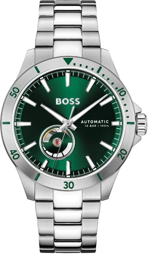 Montre Homme Hugo Boss Automatique Troper 1514200 bracelet acier argenté cadran vert