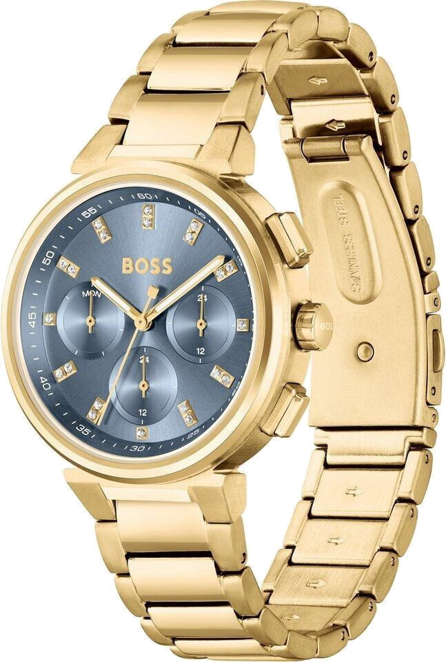 Montre Hugo Boss One 1502677 pour Femme - Cadran Bleu Cristaux, Bracelet Acier Doré vue 2