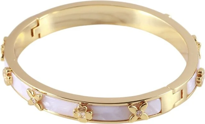 Bracelet Jonc rigide Kate Spade à charnière Heritage Bloom doré et blanc