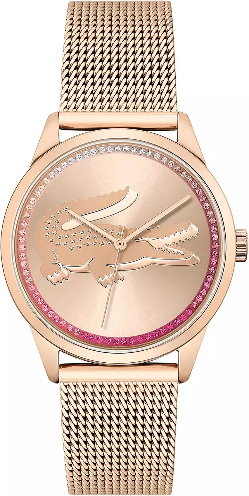 Montre Femme Lacoste Ladycroc 2001261 bracelet acier maille milanaise or rose cadran incrusté de strass