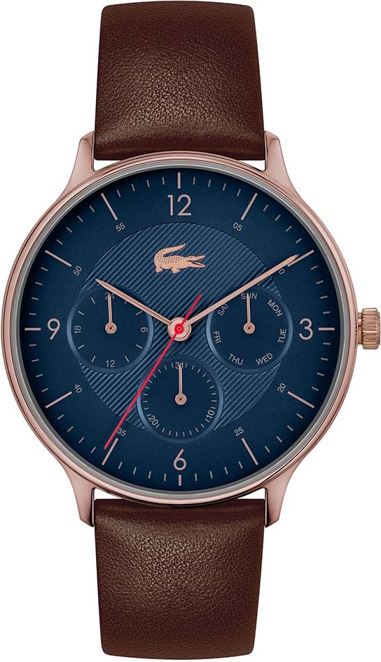 Montre Lacoste 2011141 Bracelet Cuir Marron et Cadran Bleu Multifonctions
