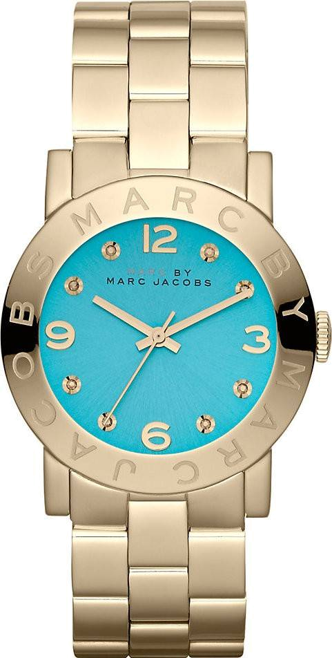 Montre Femme Marc Jacobs Amy MBM3220 cadran turquoise bracelet acier doré jaune