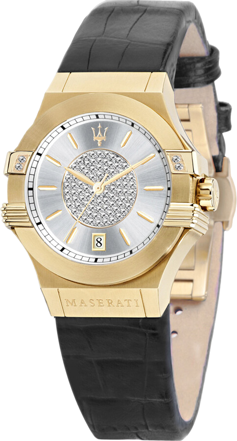 Montre Femme Maserati Potenza R8851108505 Quartz Cadran Argent Bracelet Cuir Noir