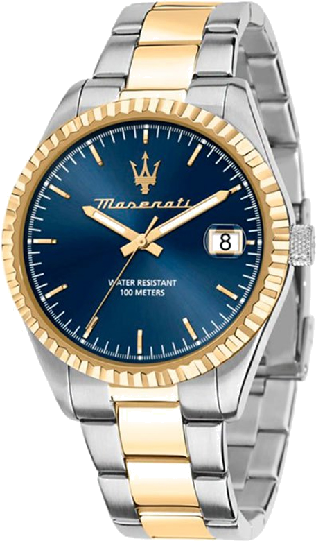 Montre Maserati R8853100027 en Acier Bicolore avec Cadran Bleu Soleillé