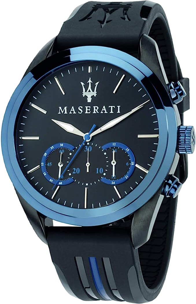 Montre Homme Maserati Traguardo R8871612006 Cadran chronographe noir Bracelet en caoutchouc noir