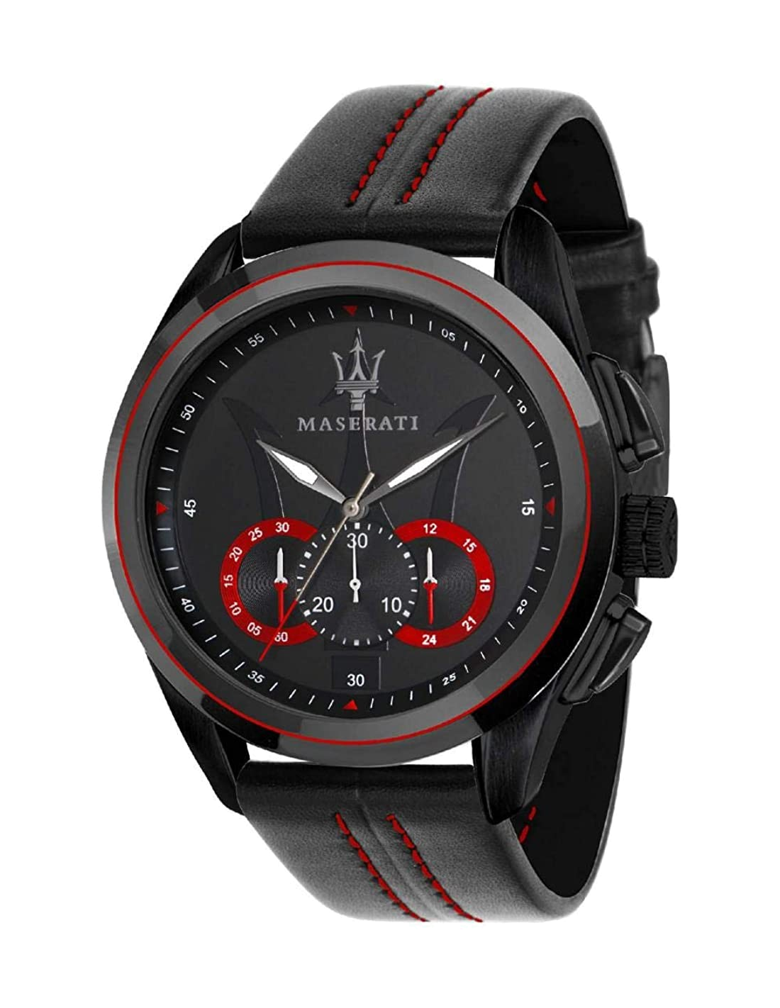 Montre Maserati Traguardo R8871612023 bracelet cuir surpiqures rouges