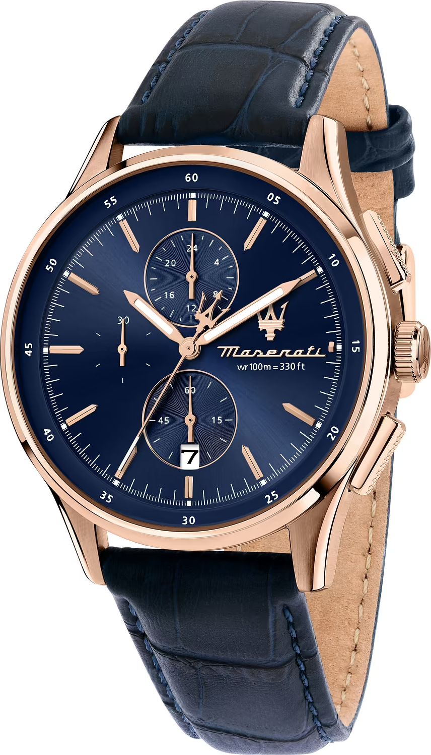 Montre Maserati R8871624009 Sorpasso en Acier Or Rose et Cuir Bleu Marine