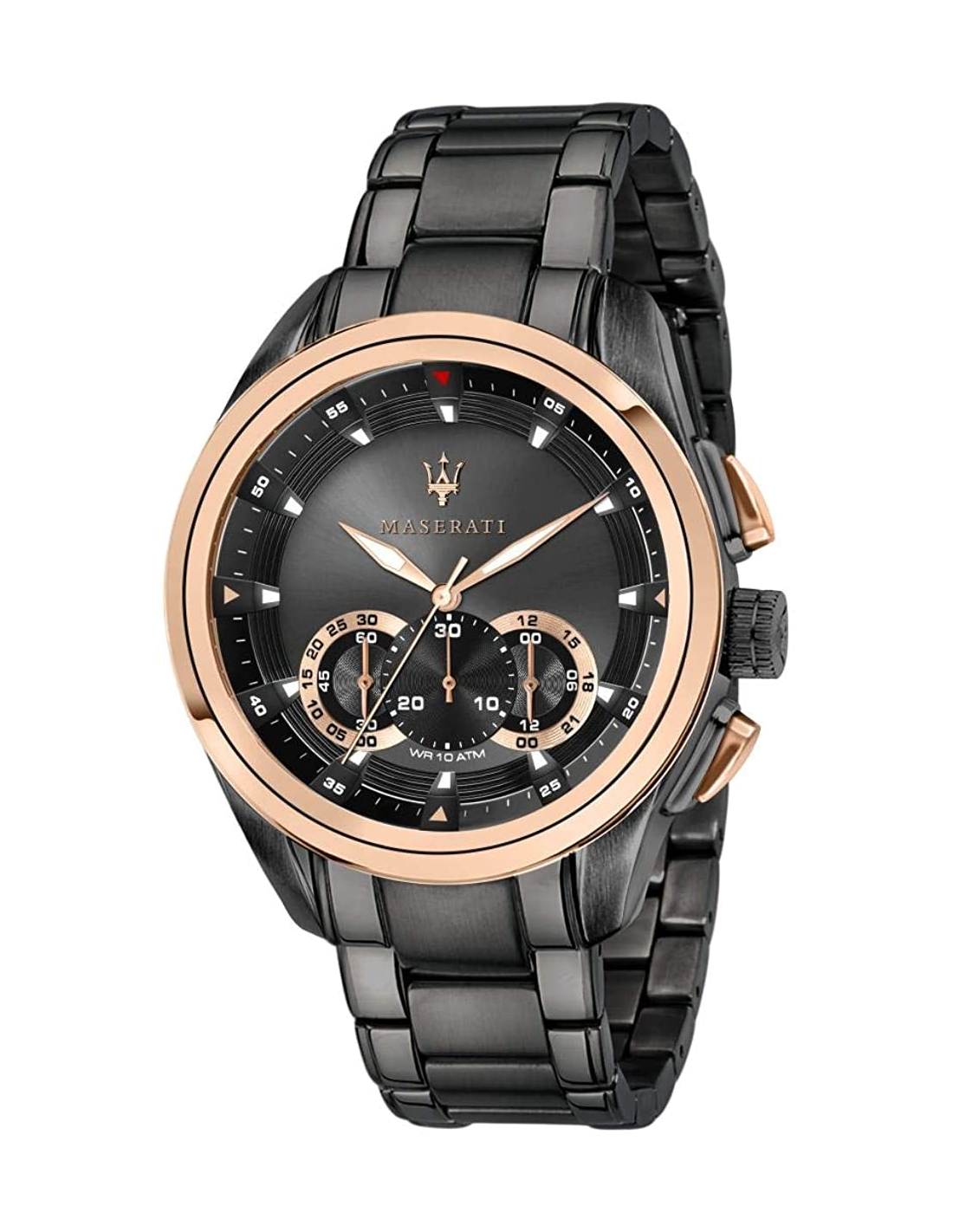 Montre Maserati Traguardo R8873612016 chronomètre acier noir détails or rose