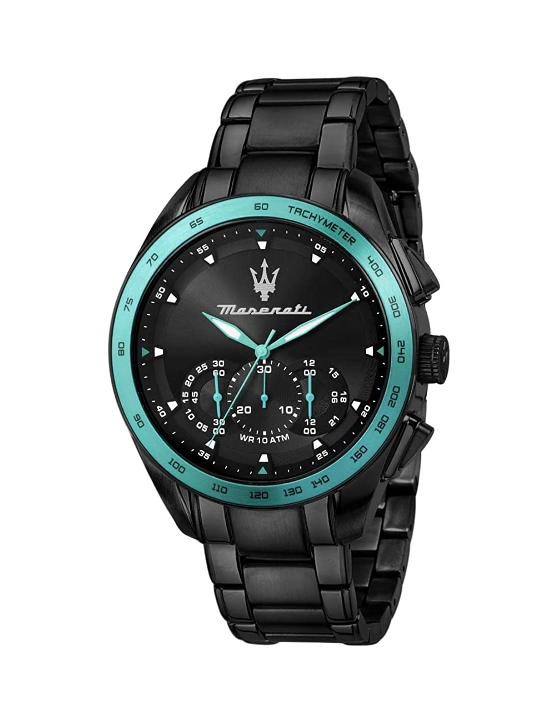 Montre Maserati Traguardo Aqua Edition R8873644002 Acier noir détails turquoise