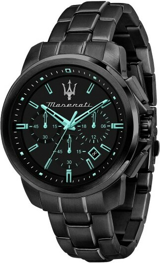 Montre Maserati Successo Aqua Edition R8873644003 Acier noire détails turquoise