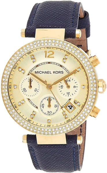 Montre Michael Kors MK2280 Chronographe en Acier Doré et Cuir Bleu Marine