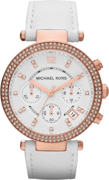 Montre Michael Kors MK2281 Chronographe en Acier Rose Gold et Cuir Blanc