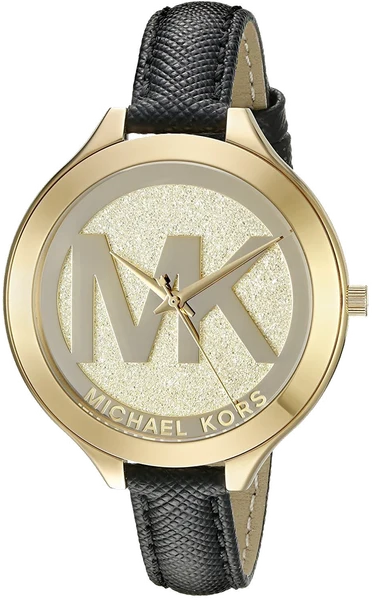Montre Michael Kors MK2392 Cadran Or et Bracelet Cuir Noir