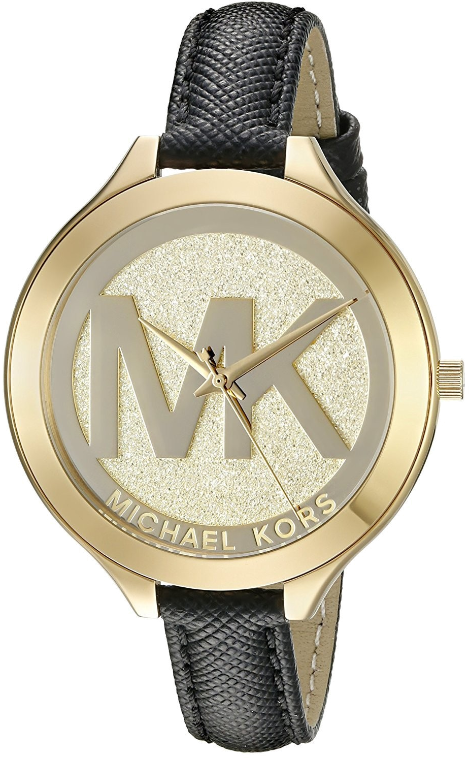 Montre Michael Kors MK2392 Cadran Or et Bracelet Cuir Noir