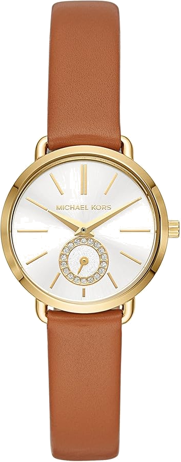 Montre Michael Kors MK2734 avec Cadran Doré et Bracelet en Cuir Marron