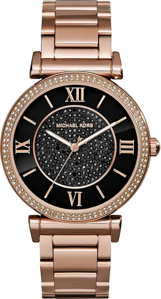 Montre Michael Kors MK3356 Bracelet Acier Doré Rose et Cadran Noir à Cristaux