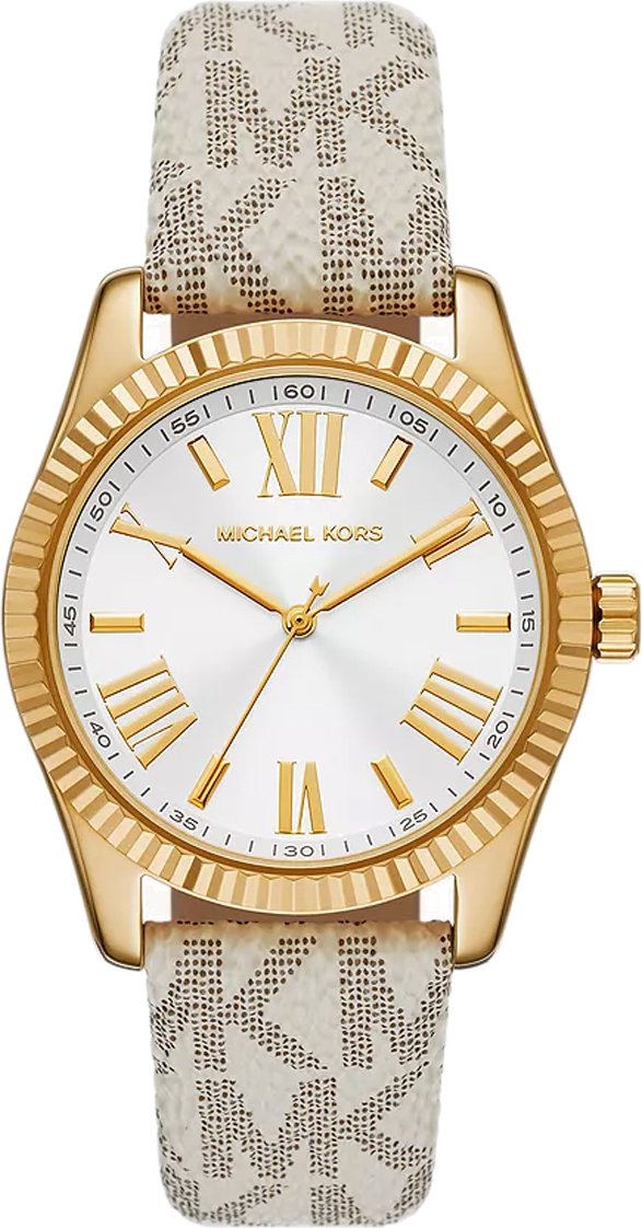 Montre Michael Kors Lexington MK4746 bracelet blanc en cuir avec logo signature MK