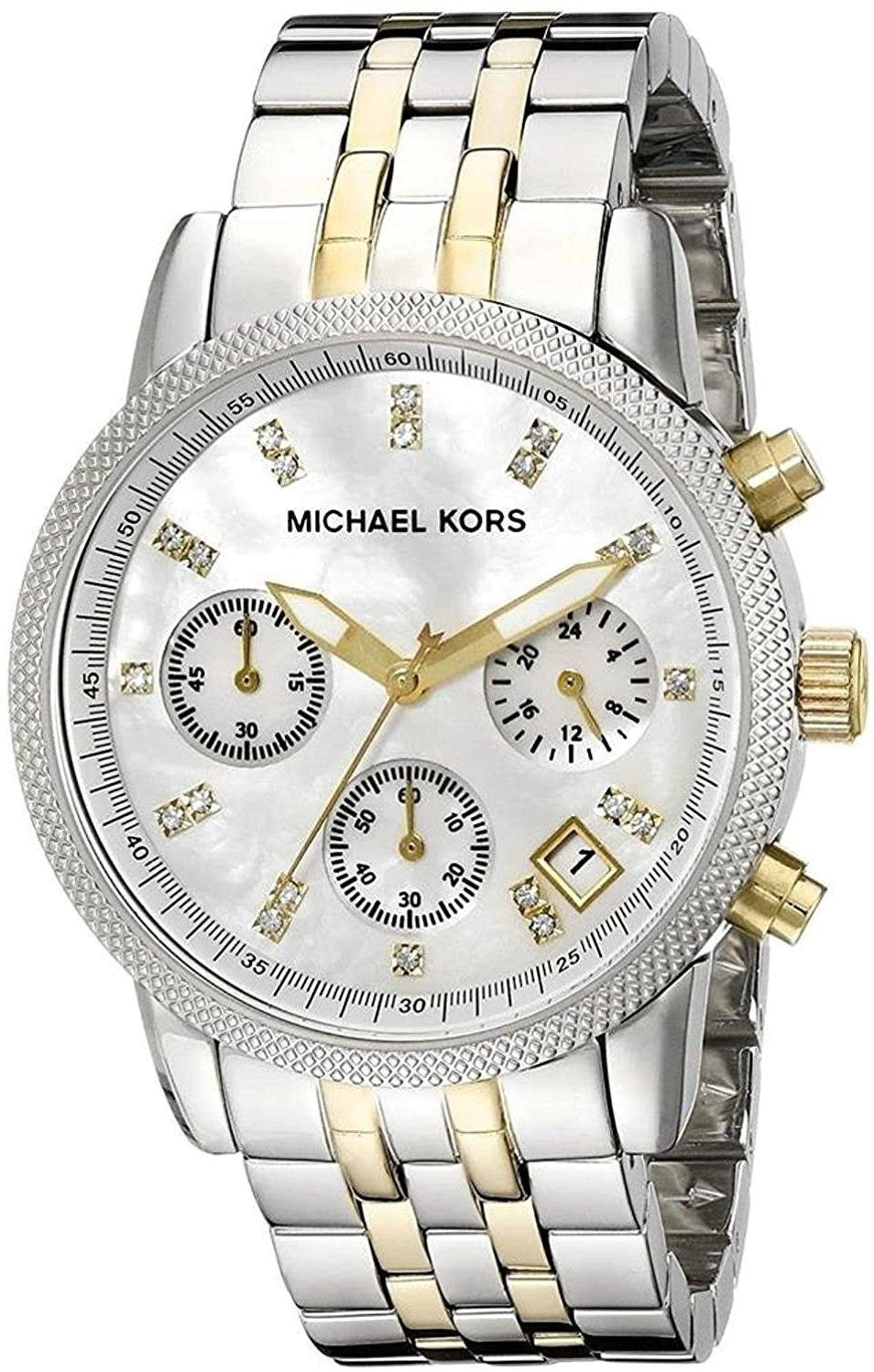 Montre Michael Kors Ritz MK5057 Chronomètre cadran nacre bracelet bi-ton doré argent