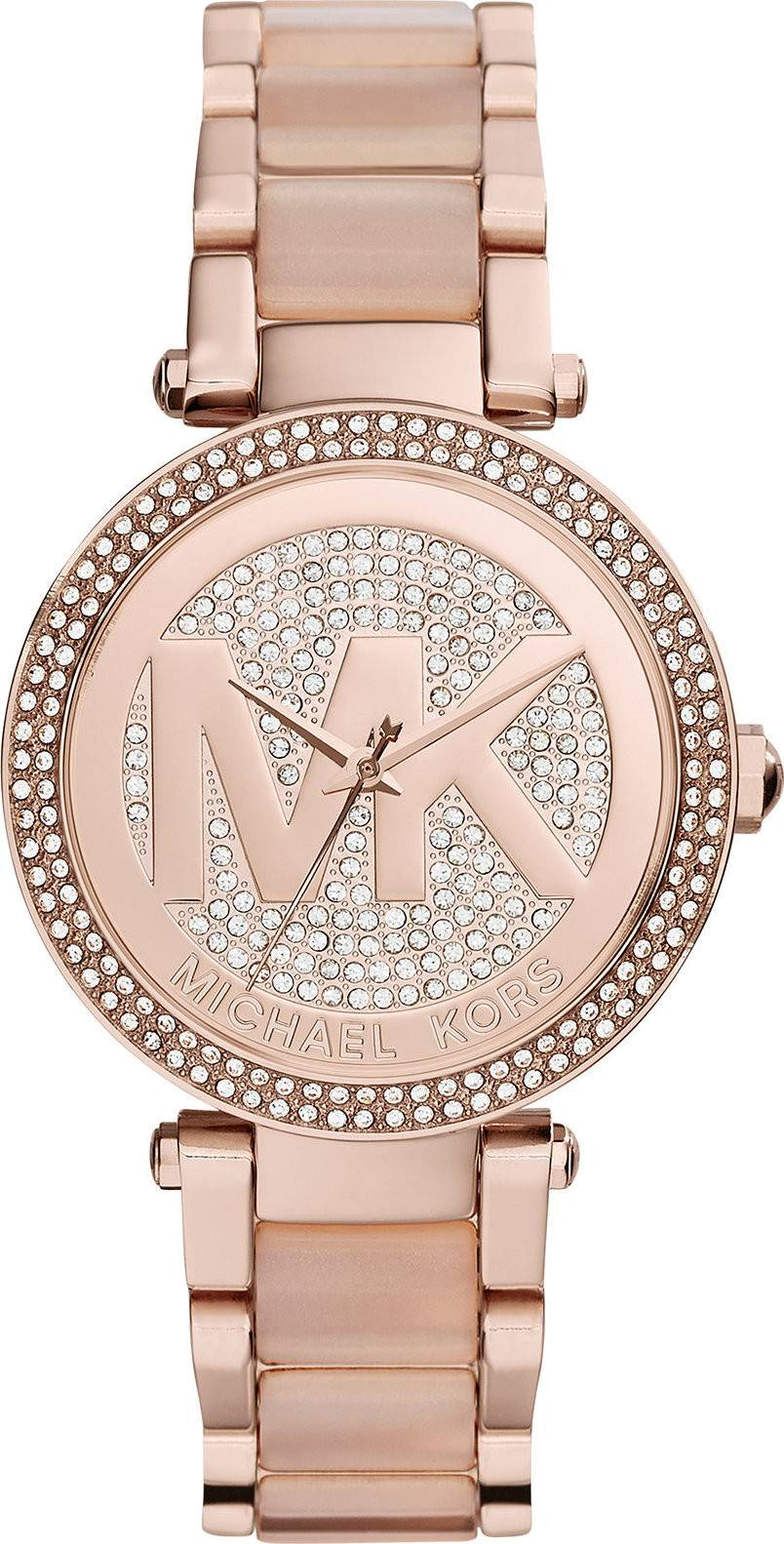 Montre Michael Kors MK6176 en acier doré rose et cadran serti de brillants