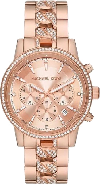 Montre femme Michael Kors Ritz MK7223 chronographe cadran doré rose orné de cristaux