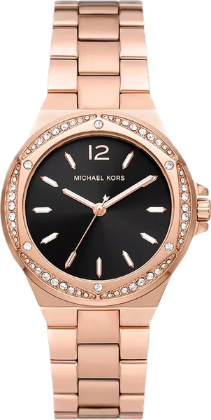 Montre Michael Kors Lennox MK7233 cadran noir bracelet acier inoxydable doré rose