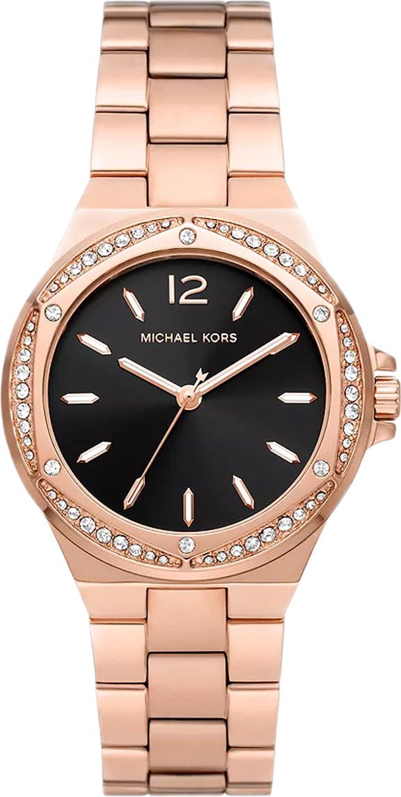 Montre Michael Kors Lennox MK7233 cadran noir bracelet acier inoxydable doré rose