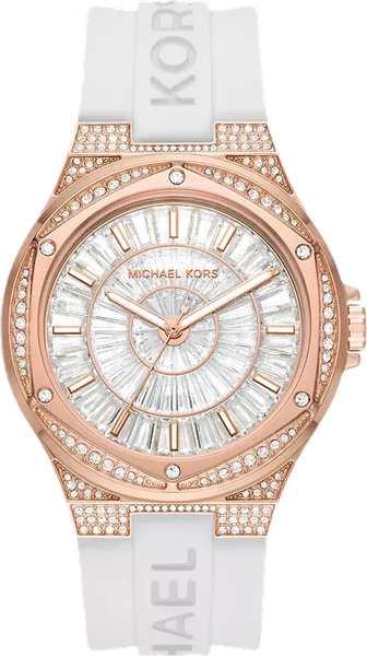 Montre Michael Kors MK7248 Lennox Silicone Blanc et Pavé Ton Or Rose