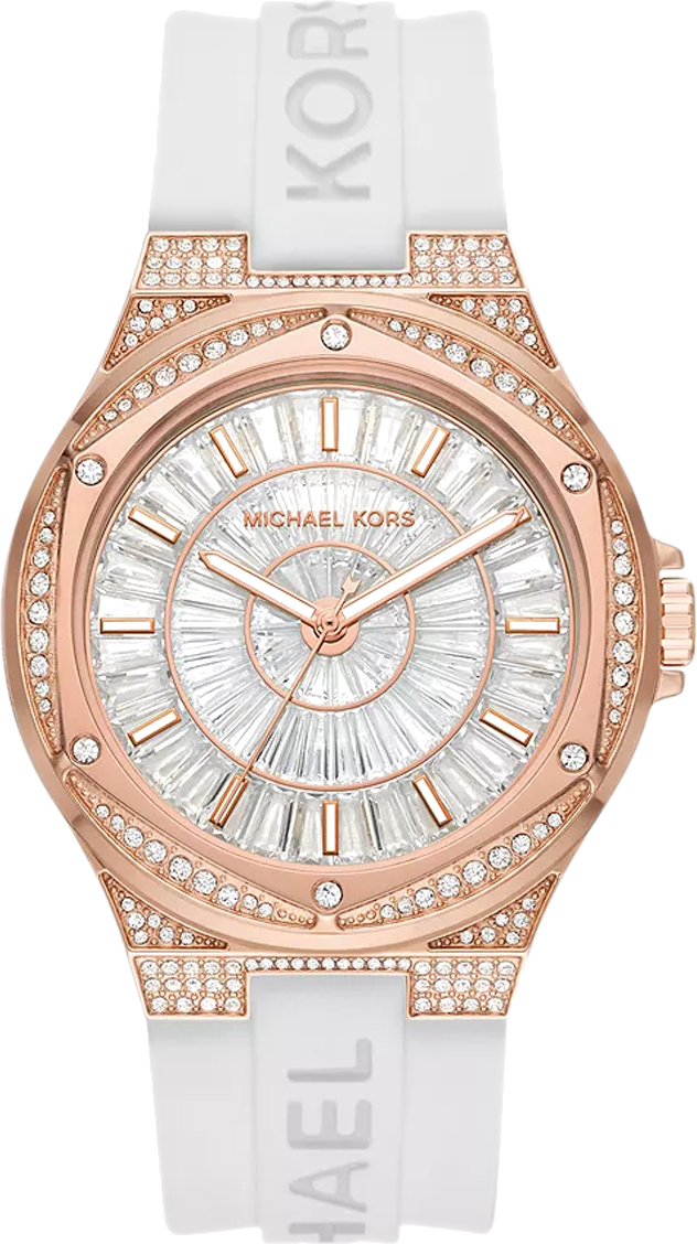Montre Michael Kors MK7248 Lennox Silicone Blanc et Pavé Ton Or Rose