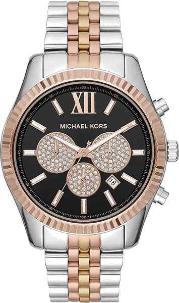 Montre Michael Kors Lexington MK8714 bicolore noir or rose bracelet acier