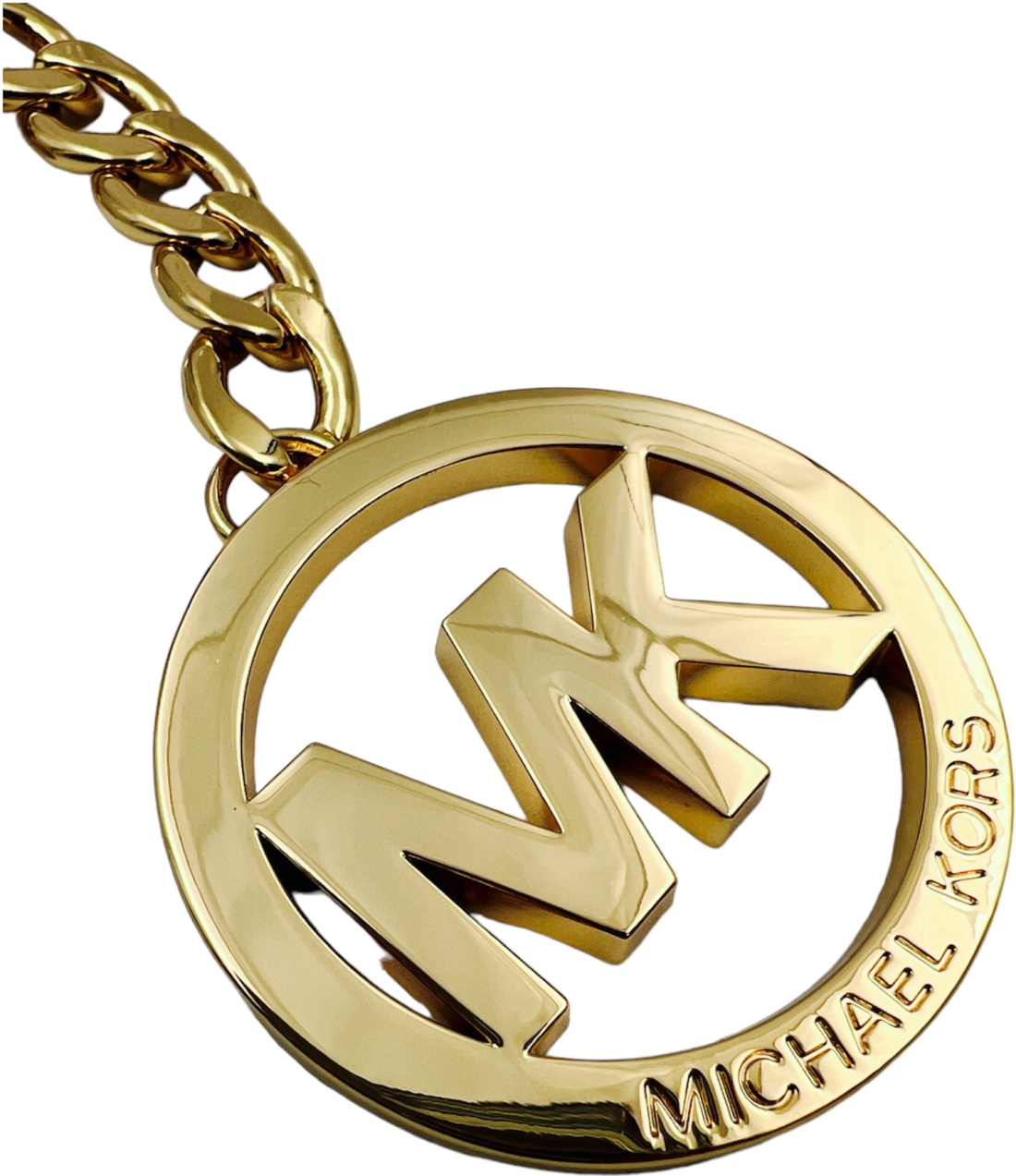 Porte-clés Michael Kors référence 109218 en acier plaqué or jaune avec breloque logo MK vue 2