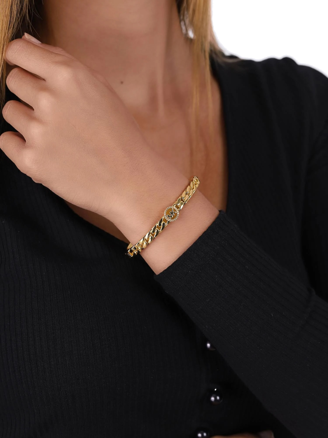 Bracelet Michael Kors Premium rigide jonc argent 925 plaqué or logo MK vue 3