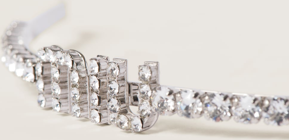 Serre-tête rigide Miu Miu en laiton argenté avec cristaux - Réf. 5JH081_2DNC_F0OKL - Pour Femme vue 3