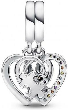 Pandora 792239C01 - Pendentif Charm Séparable Cœurs et Puzzle de l'Amitié Multicolore en Argent 925 pour Femme