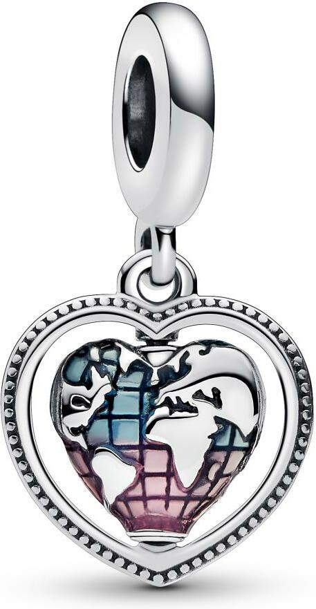 Pandora 792240C01 - Pendentif Globe de la Famille Rotatif en Cœur Multicolore pour Femme en Argent 925