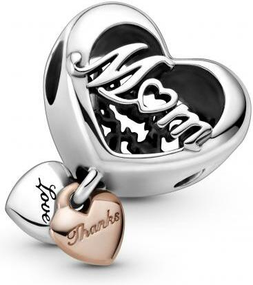 Charm Pandora 789372C00 en Argent 925 et Or Rose 585/1000 - Cœur Thank You Mum - Femme vue 4
