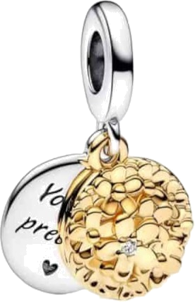 Pandora 109522 - Pendentif Charm Double Marguerite Bicolore en Argent avec Gravure 'You are precious'