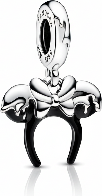 Pandora Charm Argent 925 - Serre-Tête Minnie Disney 100ème Anniversaire Effet Goutte Noir, Réf. 112181, Unisexe