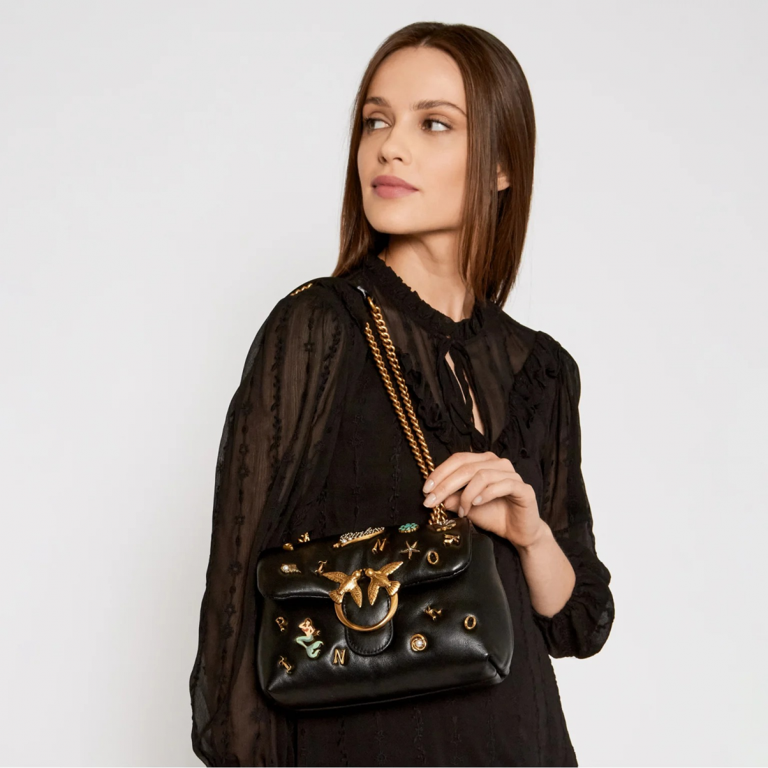 Sac à main Pinko Love Mini Puff Summer Pins en cuir noir - Réf. 107021-BLACK vue 5