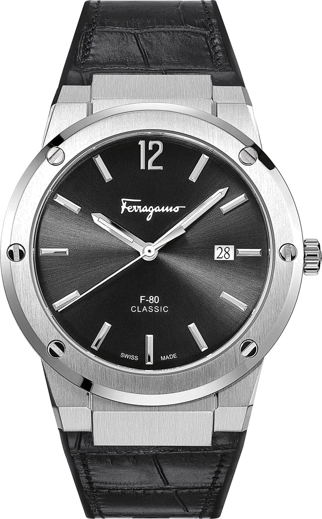 Montre Salvatore Ferragamo SFDT00219 F-80 Slim Cuir Crocodile Noir 42mm