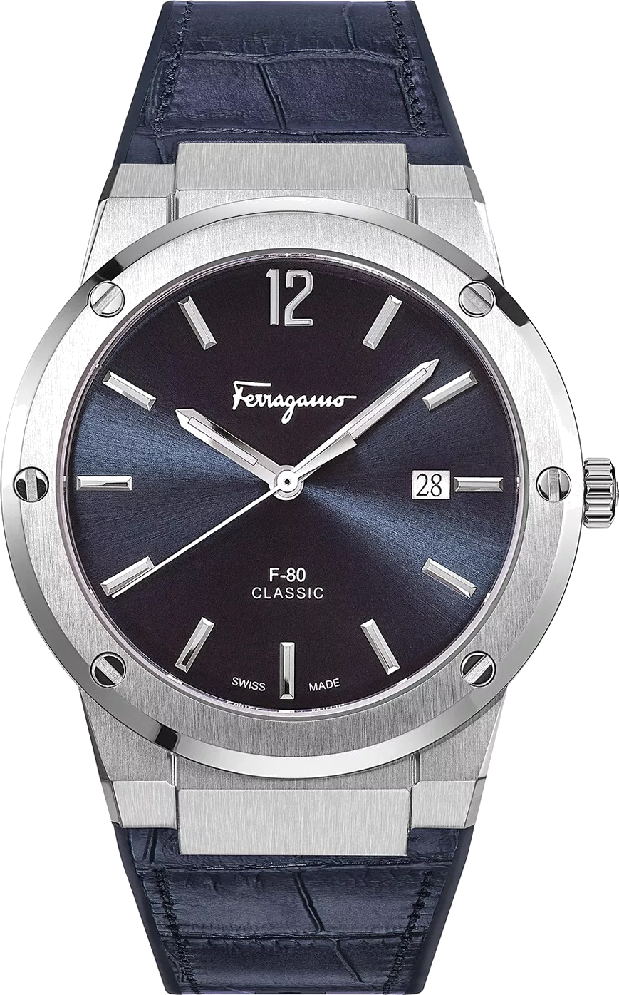 Montre Salvatore Ferragamo SFDT00319 Cadran Bleu et Bracelet Silicone Motif Crocodile