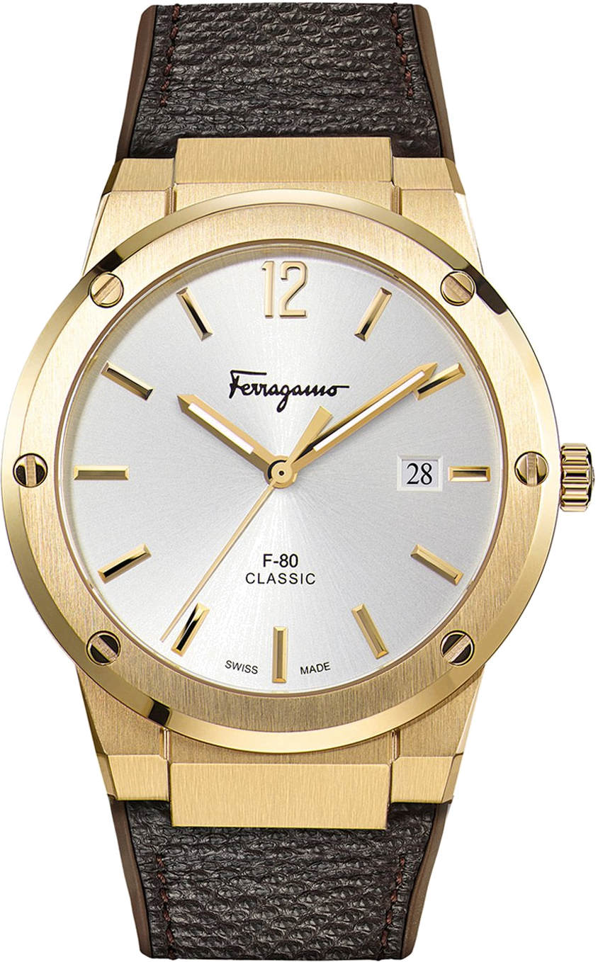 Montre Salvatore Ferragamo SFDT00819 Bracelet Silicone Marron et Boîtier Acier