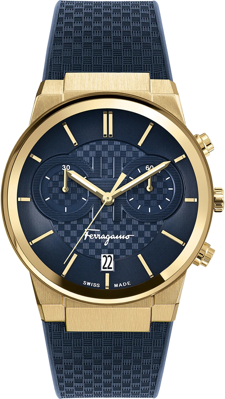 Montre Salvatore Ferragamo SFME00221 Chronographe Bleu et Or avec Bracelet Silicone