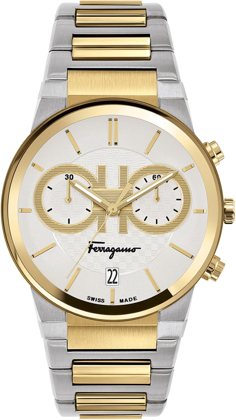 Montre Salvatore Ferragamo SFME00821 Chronographe Acier Bicolore et Cadran Argenté