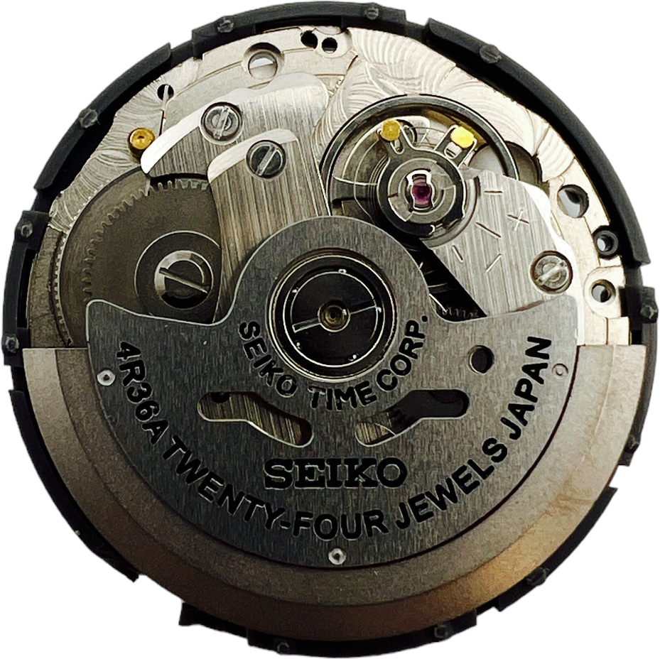 Mouvement automatique Seiko 4R36A avec affichage date et jour vue 2